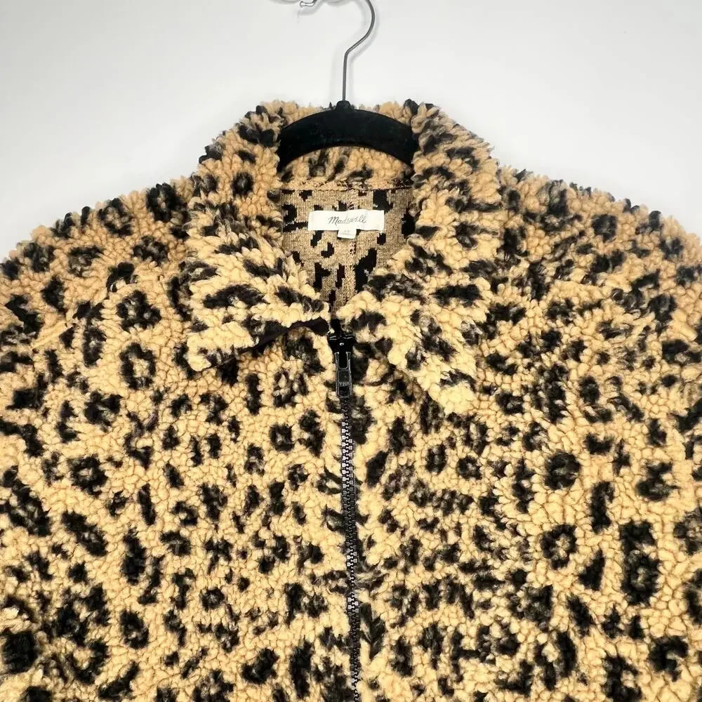 Madewell Leopard Sherpa Bomber Jacket Size XS - Picture 7 of 9
